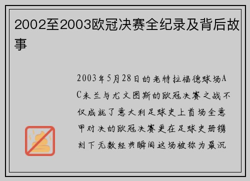 2002至2003欧冠决赛全纪录及背后故事