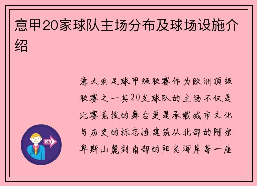 意甲20家球队主场分布及球场设施介绍